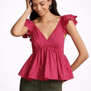 Anthropologie Cotton Flutter Sleeve Babydoll Top NWT
